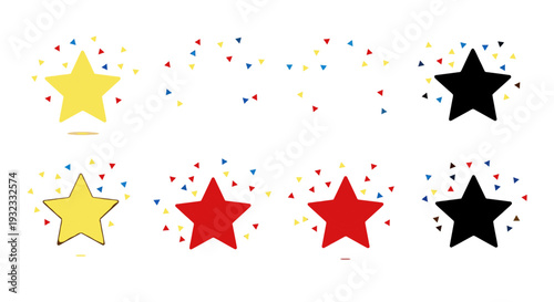 A vibrant collection of colorful stars with confetti bursts ideal for designs on transparent background silhouette high quality professional