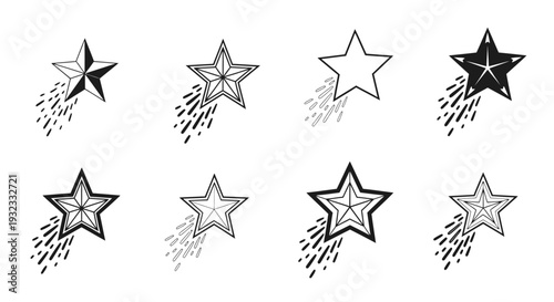 A collection of four shooting stars with trails varying in detail presented as a striking silhouette on transparent background