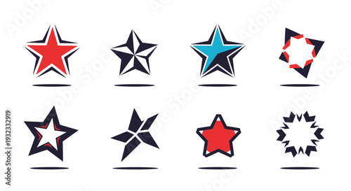 A vibrant collection of colorful geometric star shapes and designs ideal for graphic projects on transparent background silhouette