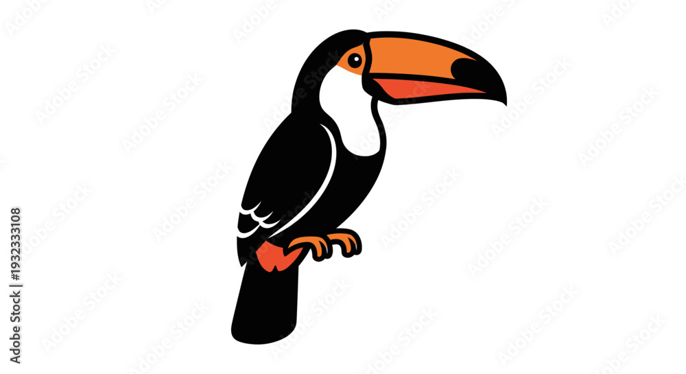 Fototapeta premium Colorful cartoon illustration of a toucan bird with distinctive beak.