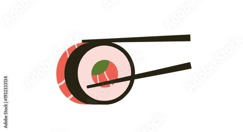 Sushi with chopsticks holding a piece of salmon.