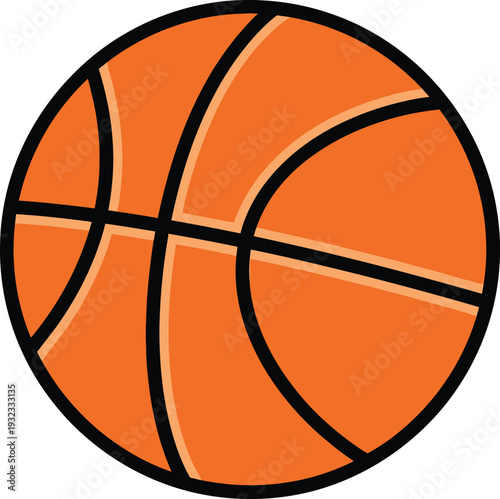 Vibrant orange basketball illustration featuring classic black seams on a clean white background, representing sports and athletic activities.