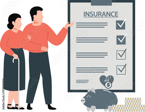 The old man and lady checking insurance list
