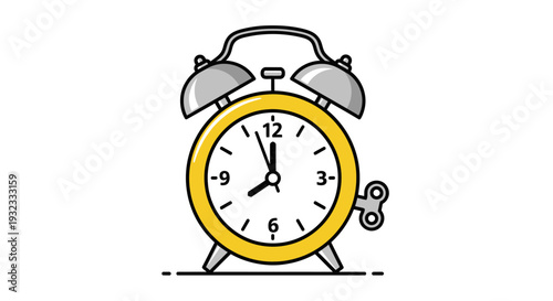 Simple yellow alarm clock with white face and black numbers.