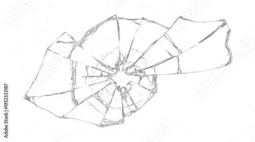 Fotografie realistic illustration of a broken glass surface with sharp, jagged cracks emanating from a central impact point on a transparent background