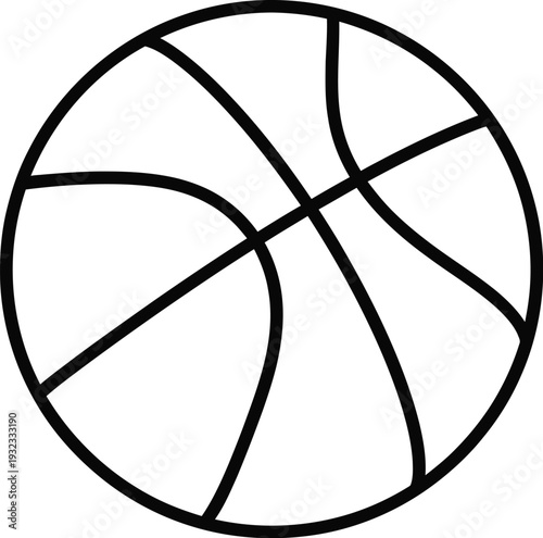 Simple black outline drawing representing a classic basketball with characteristic seams isolated on a white background canvas