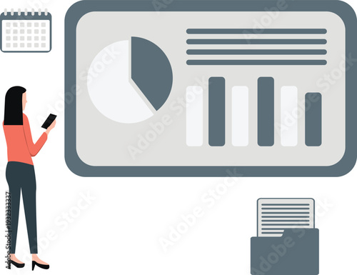 The girl is pointing pie chart.