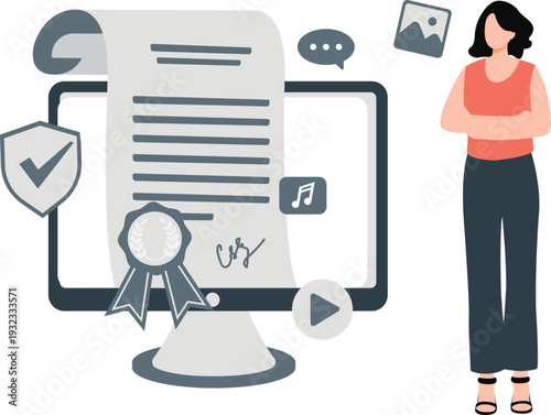 The girl is showing agreement paper.