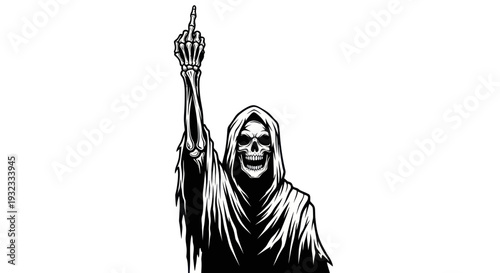 Grim Reaper Skeleton Figure Giving Middle Finger Gesture