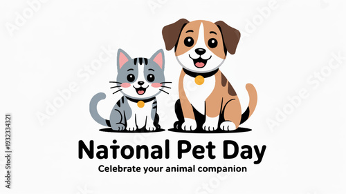 Happy national pet day cat and dog friends together animal companions celebration