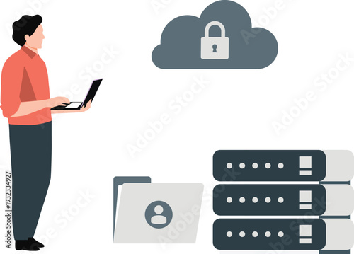 The boy is working cloud protection.