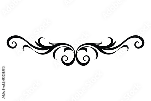 Black symmetrical decorative swirls and curls ornate on white background