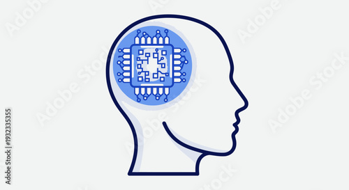 Human head with circuit board brain illustration concept.