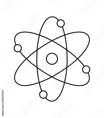 Vector representation of an atom with orbiting electrons and a nucleus in a simple line style