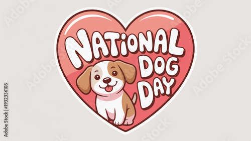 National dog day heartwarming illustration with cute dog in pink heart