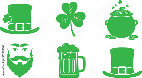St patrick's day icons and symbols in green