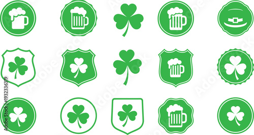 Collection of green st patrick's day logos and symbols