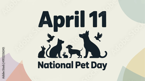 National pet day april 11th celebration with animal silhouettes on colorful background