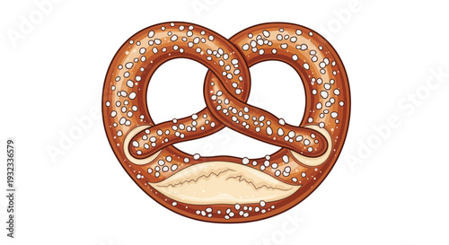 Baked Pretzel with Salt Crystals, Isolated on White Background, Delicious Snack