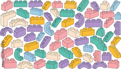 Colorful Lego blocks in various shapes and sizes