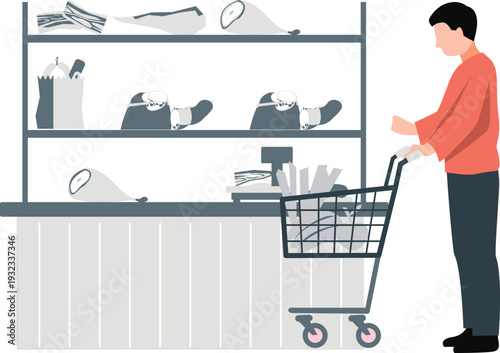 A boy is shopping at a grocery store