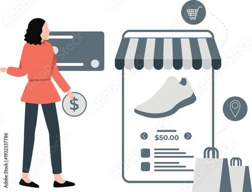 Girl is buying shoes online