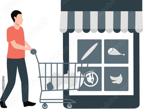 The boy putting things in trollery