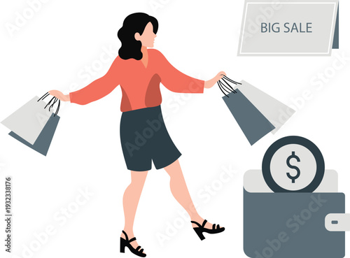 The girl is happy to shopping big sale.