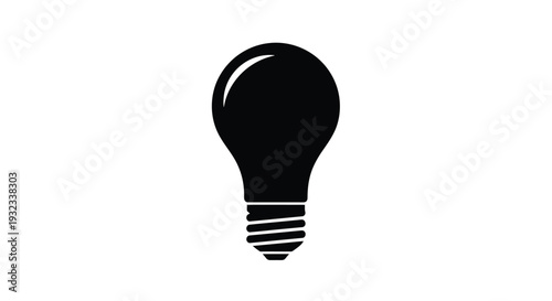 Simple black silhouette of a traditional incandescent light bulb on white
