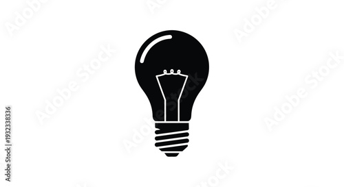 A simple black silhouette of a traditional incandescent light bulb