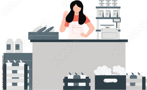 Women is selling grocery items