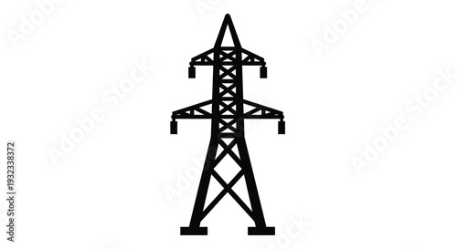 Simple black silhouette of a high voltage electricity transmission tower