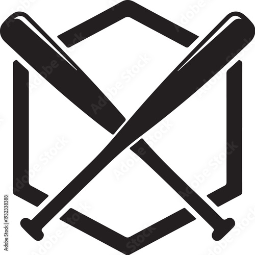 Baseball bats and home plate icon in black color