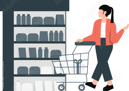 The girl is doing grocery shopping