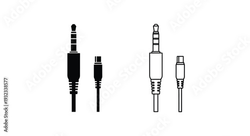 Black and white illustration of audio jack and plug connectors