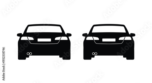 Two black silhouettes of modern sedans facing the viewer