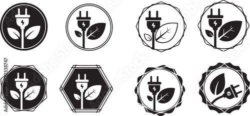 Eco Friendly Logos with Leaf and Plug Symbols
