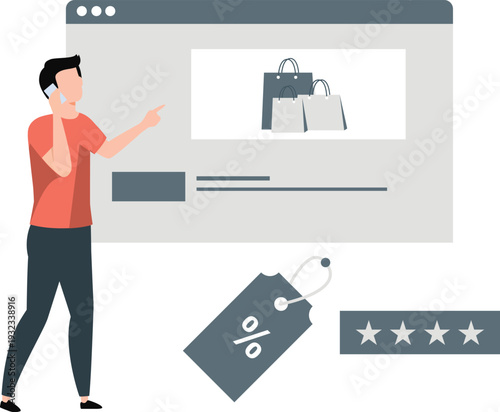 Boy talking on mobile to order online shopping