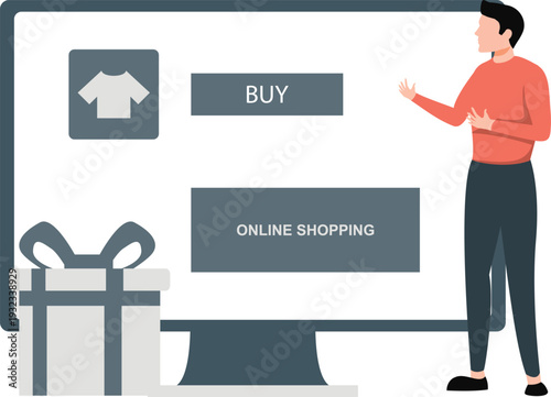 The boy is  showing online shopping