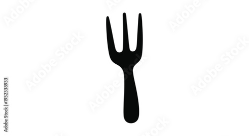 Simple black silhouette of a dining fork on a white background