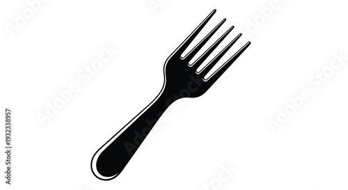 Simple black and white illustration of a dining fork against a white background