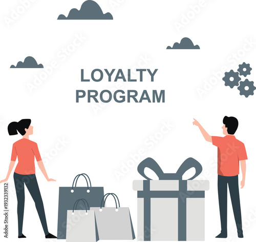 The boy and girl are talking about loyalty program on shopping bags.