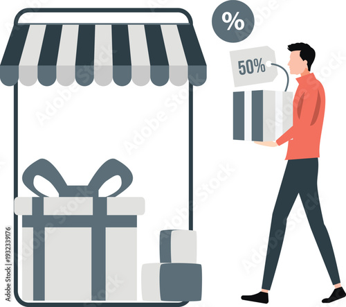 The boy getting rewarding gift on shopping.