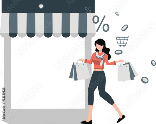 Girl completed shopping in retail price.