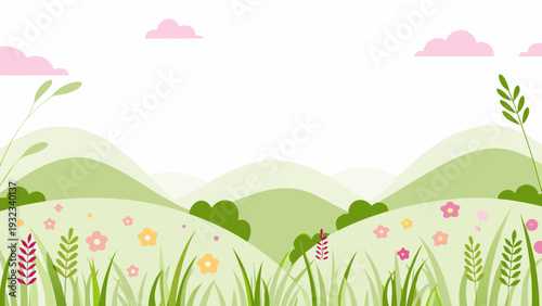 Serene landscape with rolling hills and vibrant wildflowers