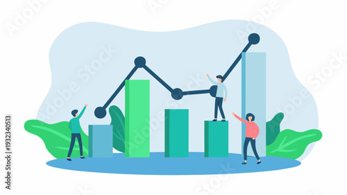 Business team analyzing growth chart with increasing graph
