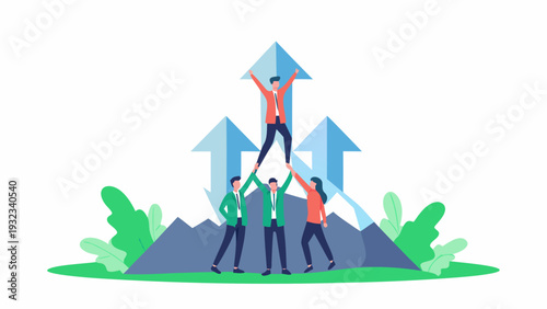 Business team celebrating success with upward growth arrows