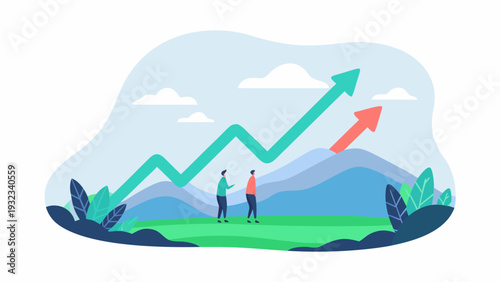 Business growth concept with two professionals analyzing rising graph