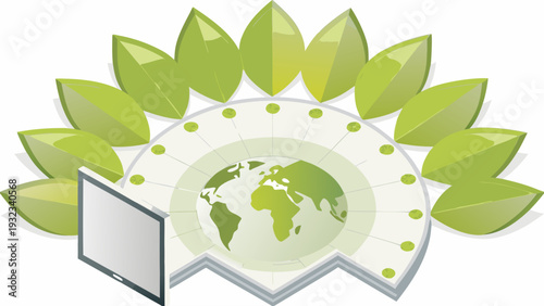 Eco friendly global technology concept with green leaves