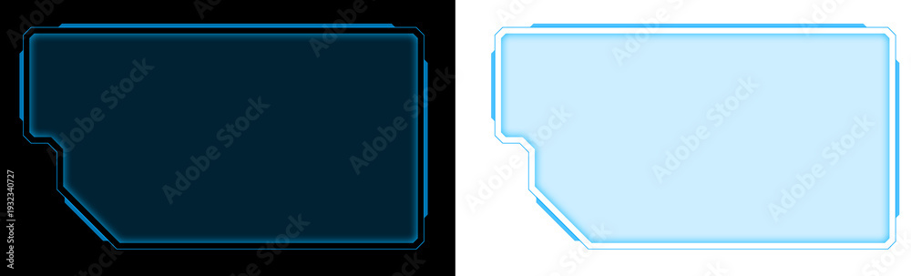 Obraz premium Futuristic Blue Neon HUD Interface Frame with Glowing Tech Panel Border for Digital Screen Overlay Design